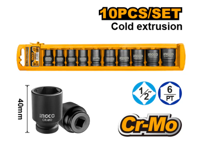 10 Pcs 1/2"DR.
impact socket set